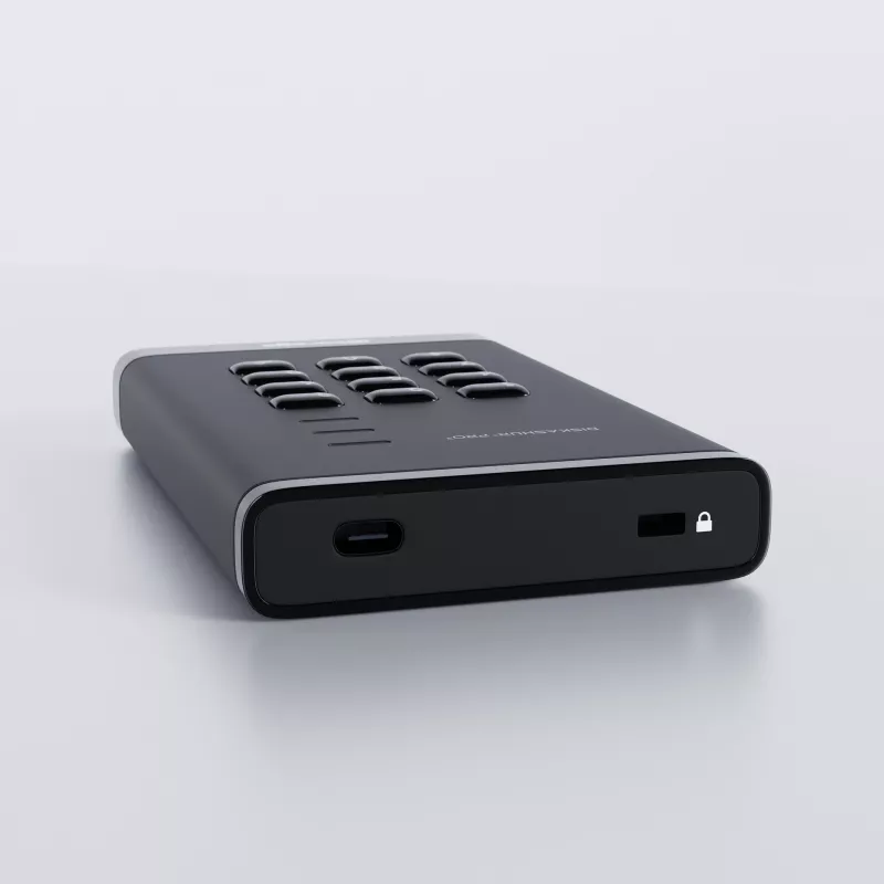 iStorage diskAshur PRO3 IS-DAP3-256-SSD-4000-F verschlüsselte portable SSD 4 TB, USB 3.2 Gen 1 USB-C, AES-XTS 256-Bit, FIPS 197, TAA-konform