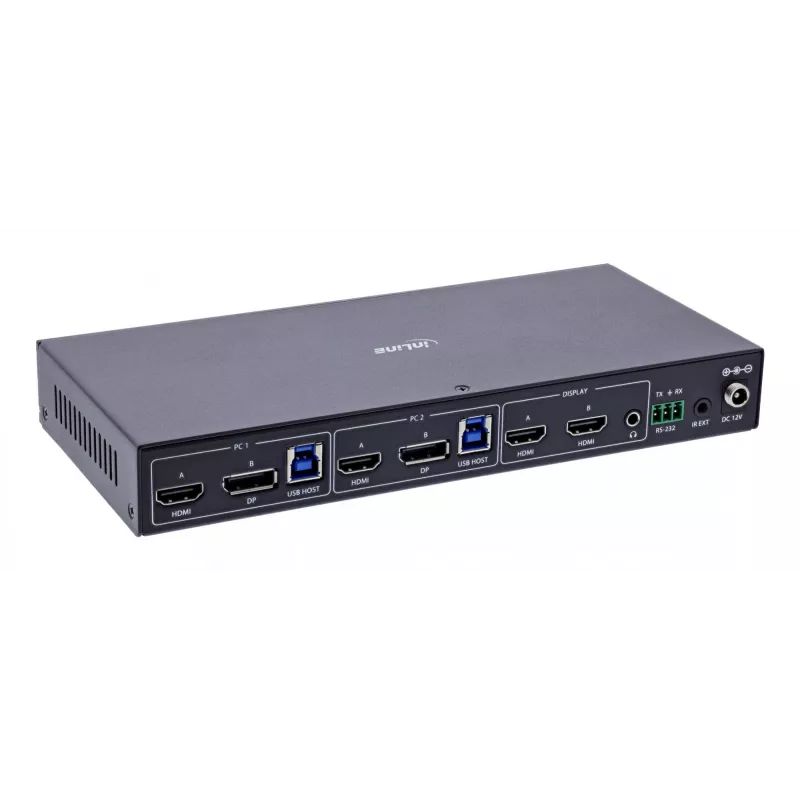 InLine 57885G KVM-Switch, 2-fach, HDMI & DP, Dual-Monitor, 4K60Hz, USB-Hub, schwarz