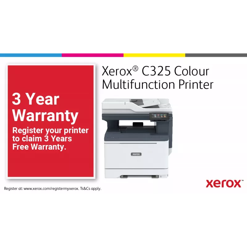 Xerox C325 A4 33ppm Wireless Duplex Copy/Print/Scan/Fax PS3 PCL5e/6 2 Trays Total 251 Sheets