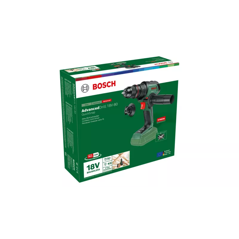 Bosch AdvancedDrill 18V-80 QuickSnap Akku-Bohrschrauber, 18 V, Solo (ohne Akku und Ladegerät), grün/schwarz