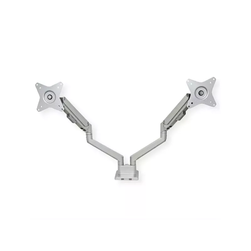 ROLINE 17.03.1158 Dual-Monitorarm, Tischklemmmontage, Gasfeder, 5 Gelenke, 17–32 Zoll, bis 2x 9 kg, silberfarben