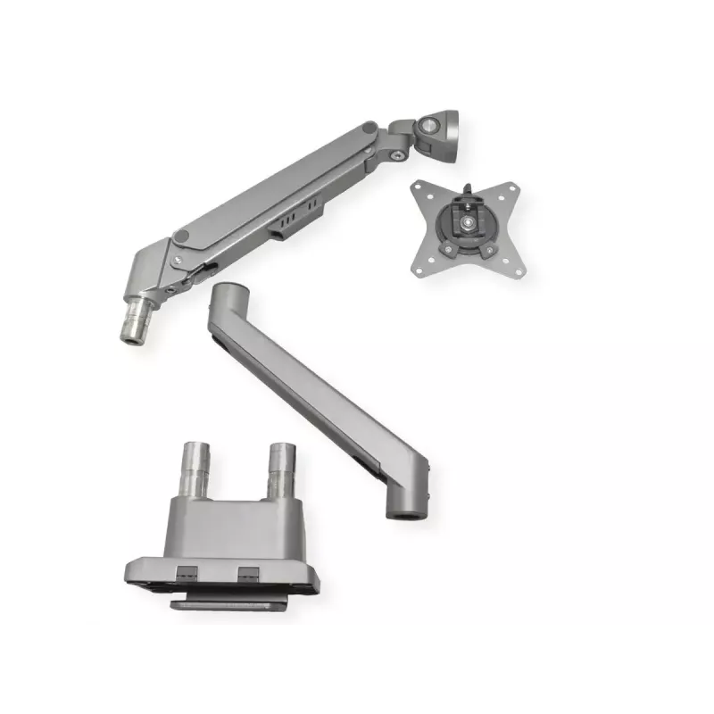 ROLINE 17.03.1158 Dual-Monitorarm, Tischklemmmontage, Gasfeder, 5 Gelenke, 17–32 Zoll, bis 2x 9 kg, silberfarben