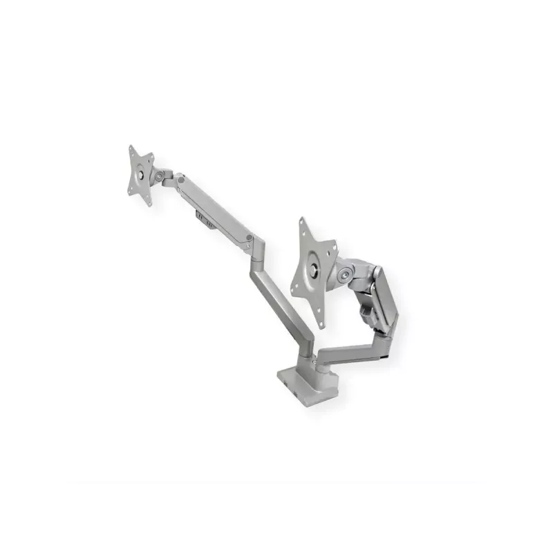 ROLINE 17.03.1158 Dual-Monitorarm, Tischklemmmontage, Gasfeder, 5 Gelenke, 17–32 Zoll, bis 2x 9 kg, silberfarben