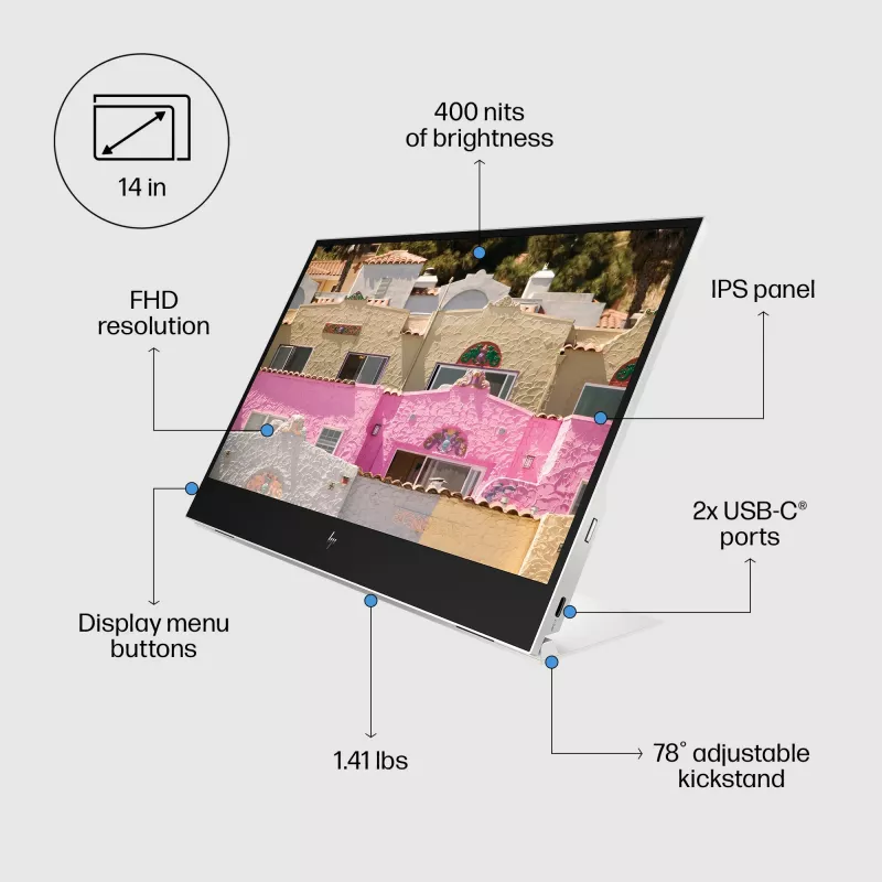HP E-Series E14 G4 Computermonitor 35,6 cm (14 Zoll) 1920 x 1080 Pixel Full HD LED Weiß