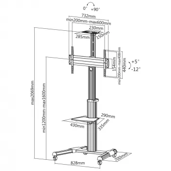 InLine Höhenverstellbarer TV-Wagen, für LED-TV 37 Zoll–70 Zoll (94–178 cm), max. 50 kg