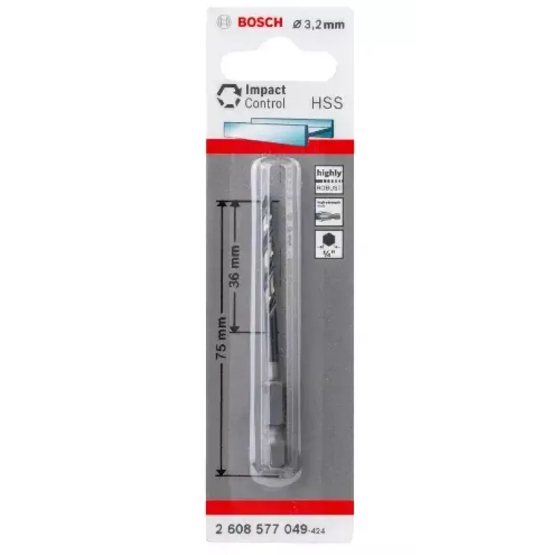 Bosch 2608577049 HSS-Spiralbohrer 3,2 mm, 75 mm, DIN 338