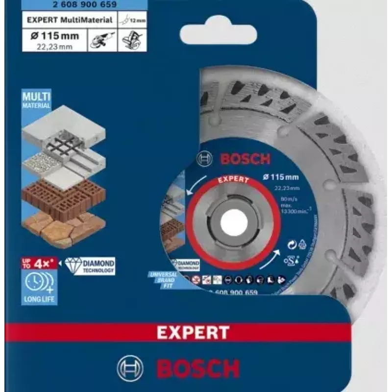 Bosch 2 608 900 659 Expert Multi Material Diamant-Trennscheibe, 115 x 22,23 mm, für Beton, Stahlbeton, Ziegel, Dachziegel
