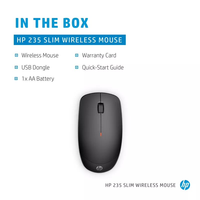 HP 235 schlank Wireless Maus, beidhändig, optisch, RF Wireless, 1600 DPI, Schwarz