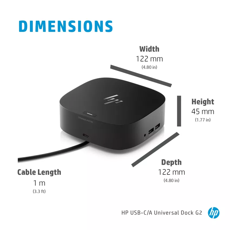 HP USB-C Dock G5, Kabelgebunden, USB 3.2 Gen 1 (3.1 Gen 1) Typ-C, Schwarz, USB, USB Typ-C, Windows 10, Windows 7