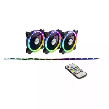 Inter-Tech Argus RS-04 RGB-Lüfterset, 3x 120 mm mit 50 cm LED-Streifen und Fernbedienung, Schwarz