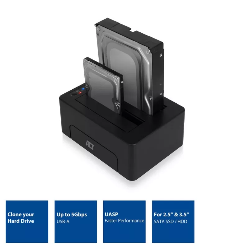 ACT AC1504 Dual-HDD-Docking-Station, USB 3.2 Gen 1, Schwarz