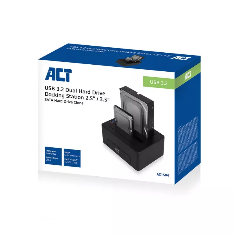 ACT AC1504 Dual-HDD-Docking-Station, USB 3.2 Gen 1, Schwarz