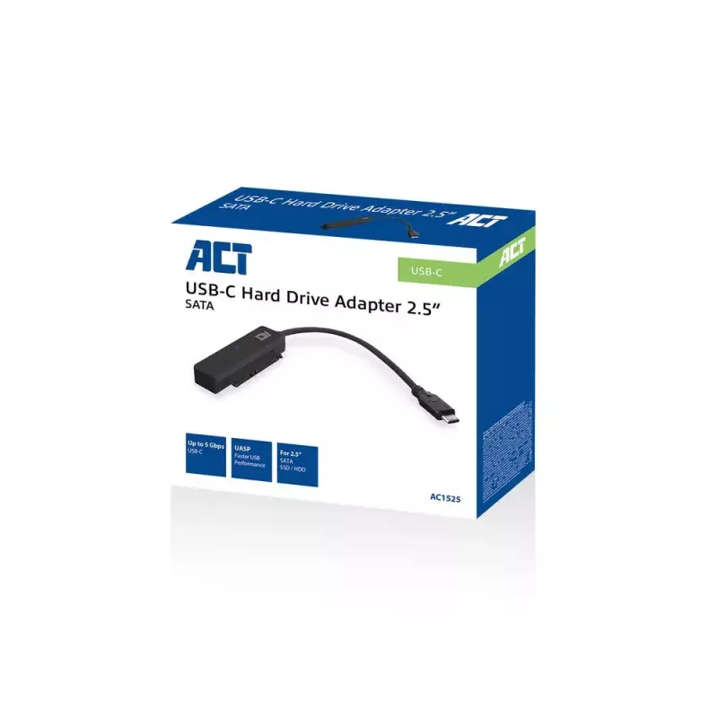 ACT AC1525 Kabeladapter USB-C auf SATA 7-polig + 15-polig, Schwarz