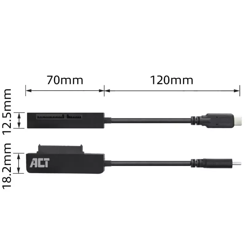 ACT AC1525 Kabeladapter USB-C auf SATA 7-polig + 15-polig, Schwarz