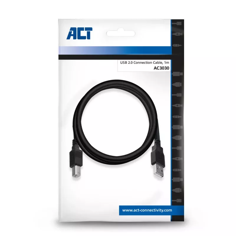ACT USB 2.0 Verbindungskabel A-Stecker – B-Stecker 1 Meter Schwarz