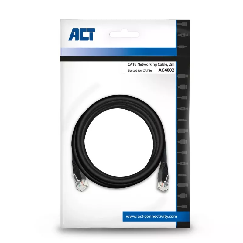 ACT Black 2,0 m U/UTP CAT6 Patchkabel mit RJ45-Steckern