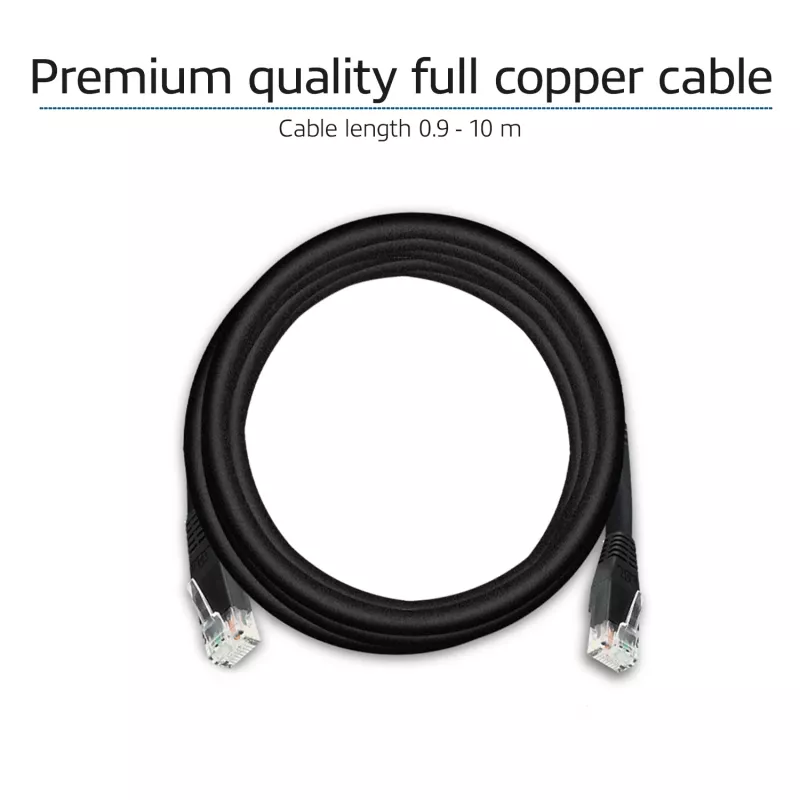 ACT Black 10,0 Meter U/UTP CAT6 Patchkabel mit RJ45-Steckern