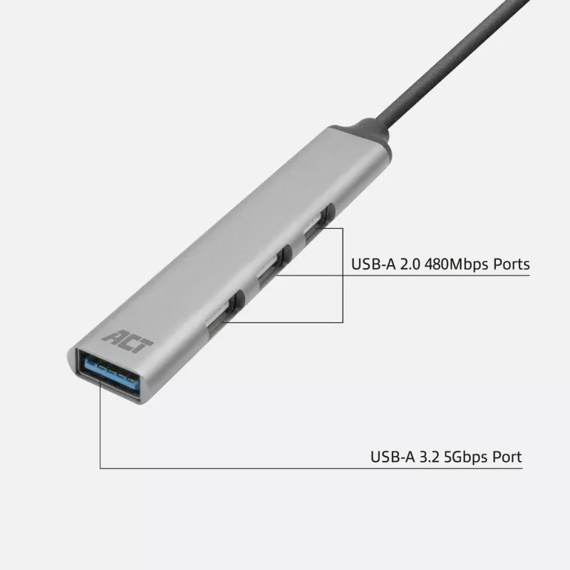 ACT AC6325 USB 3.2 Gen 1 Typ-A Hub 5000 Mbit/s Grau