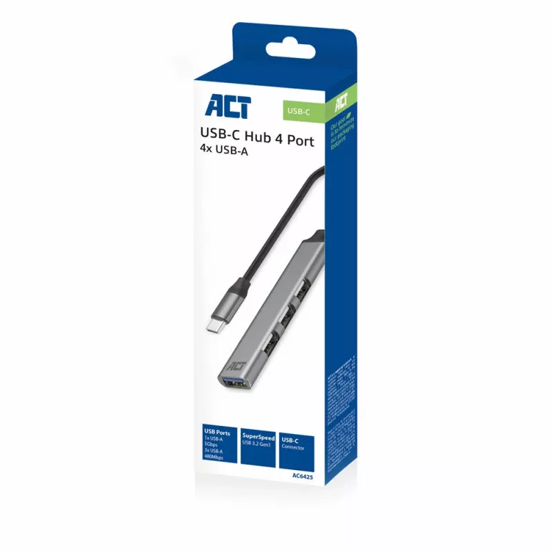 USB Hub ACT AC6425 Type-C 5000 Mbit/s Aluminium Grau