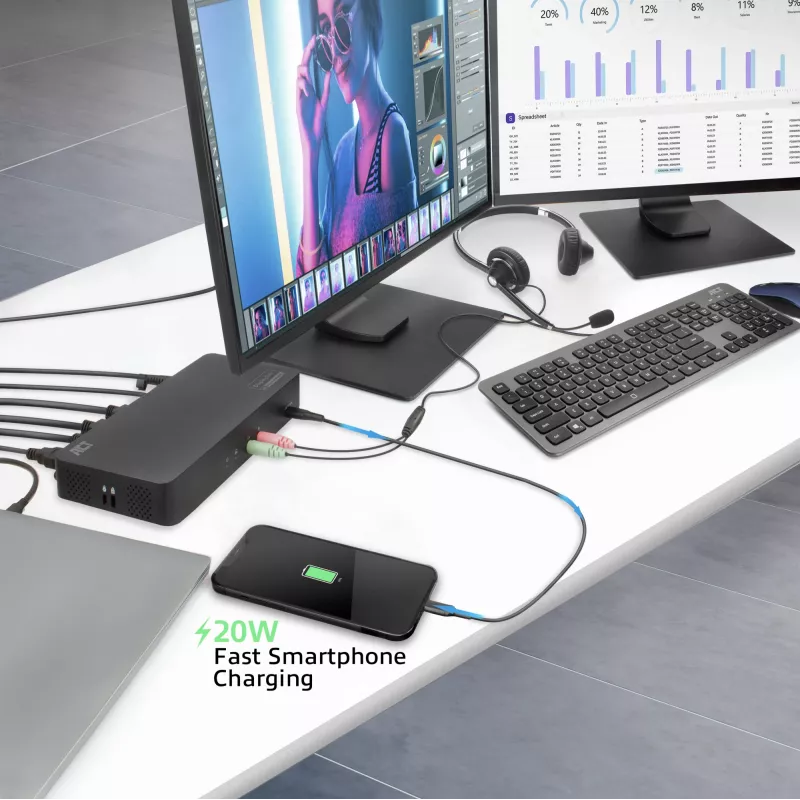 ACT USB-C Docking Station 4K, für 2 HDMI- oder DisplayPort-Monitore, DisplayLink