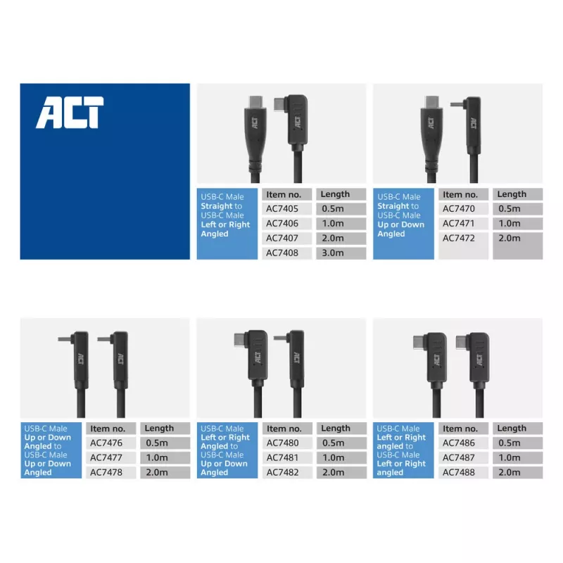 ACT USB 3.0 Winkelkabel USB-C 2 Meter 5 Gbit/s Schwarz