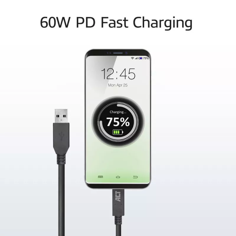 ACT USB 3.0-Kabel USB-A auf USB-C 1 Meter 5 Gbit/s Schwarz