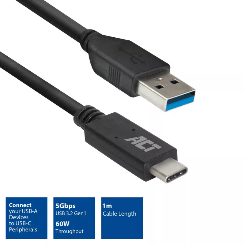 ACT USB 3.0-Kabel USB-A auf USB-C 1 Meter 5 Gbit/s Schwarz