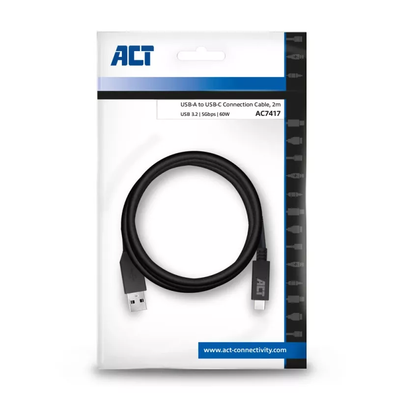 ACT USB 3.0 Kabel USB-A auf USB-C 2 Meter 5 Gbit/s Schwarz