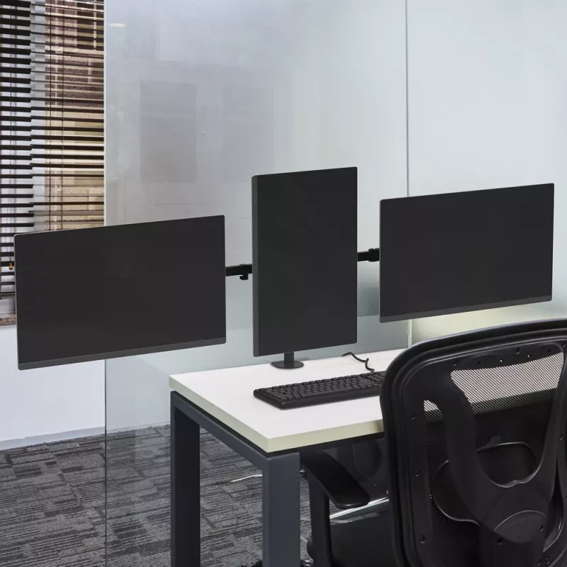 ACT AC8303 Triple-Monitor-Tischhalterung, bis 27 Zoll, Klemme/Durchschraubbefestigung, Schwarz
