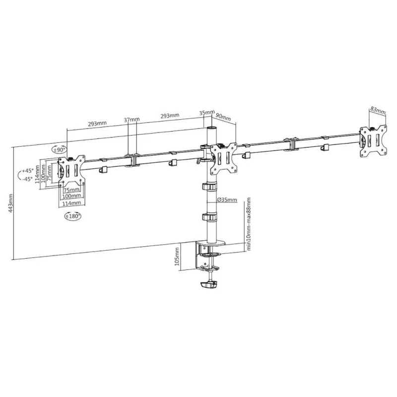 ACT AC8303 Triple-Monitor-Tischhalterung, bis 27 Zoll, Klemme/Durchschraubbefestigung, Schwarz