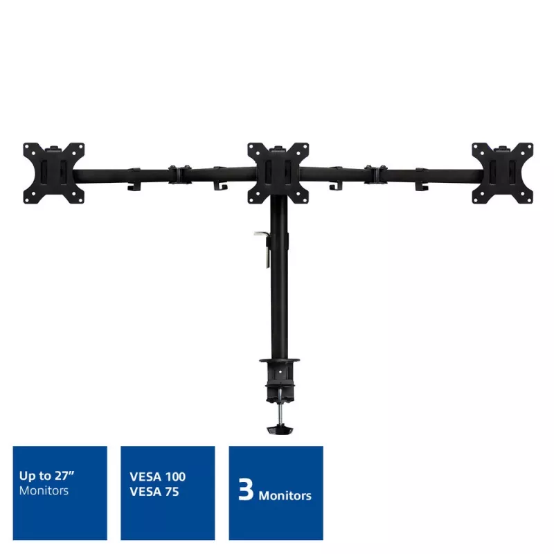 ACT AC8303 Triple-Monitor-Tischhalterung, bis 27 Zoll, Klemme/Durchschraubbefestigung, Schwarz
