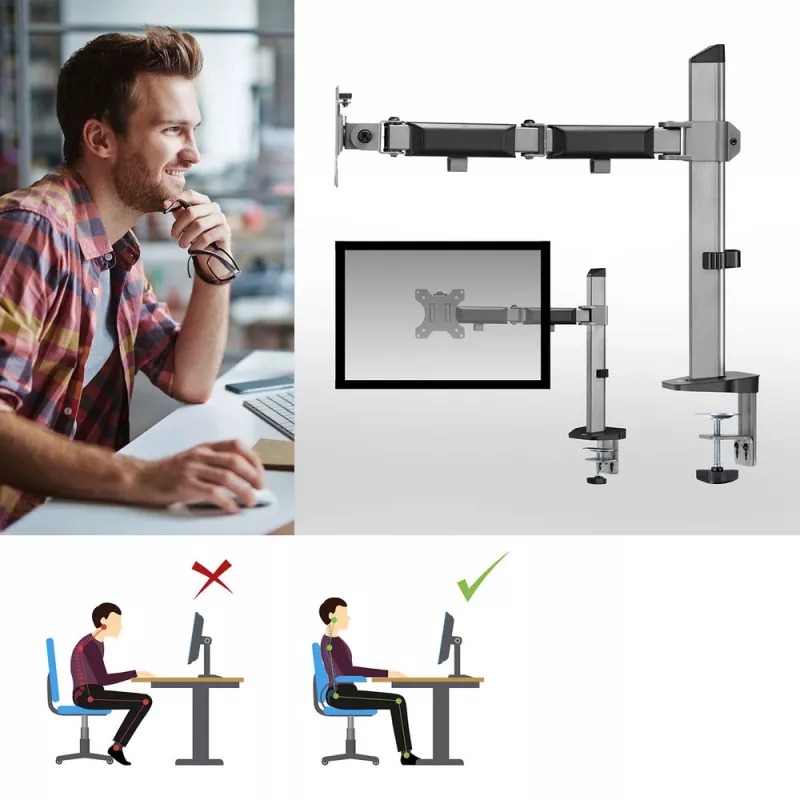 ACT AC8335 Einzelmonitor-Tischhalterung bis 32 Zoll, Klemme/Bolzen, Silber