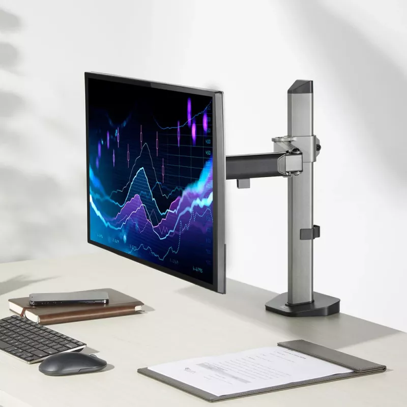 ACT AC8335 Einzelmonitor-Tischhalterung bis 32 Zoll, Klemme/Bolzen, Silber