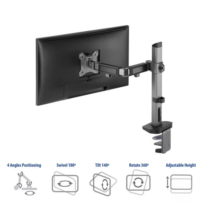 ACT AC8335 Einzelmonitor-Tischhalterung bis 32 Zoll, Klemme/Bolzen, Silber