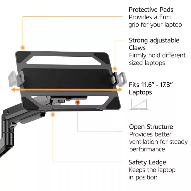 ACT AC8341 Einzelmonitorarm mit Laptophalterung Office Premium, Gasfeder, Stangenmontage