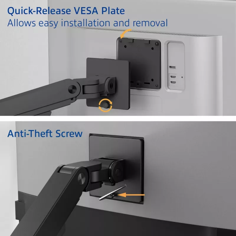 ACT AC8341 Einzelmonitorarm mit Laptophalterung Office Premium, Gasfeder, Stangenmontage