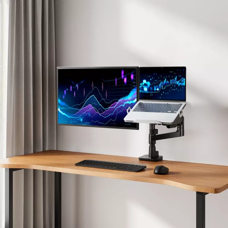 ACT AC8341 Einzelmonitorarm mit Laptophalterung Office Premium, Gasfeder, Stangenmontage