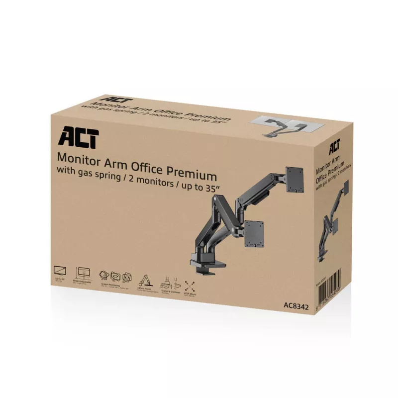 ACT AC8342 Doppelmonitorarm Office Premium, Gasfeder, 2 Monitore