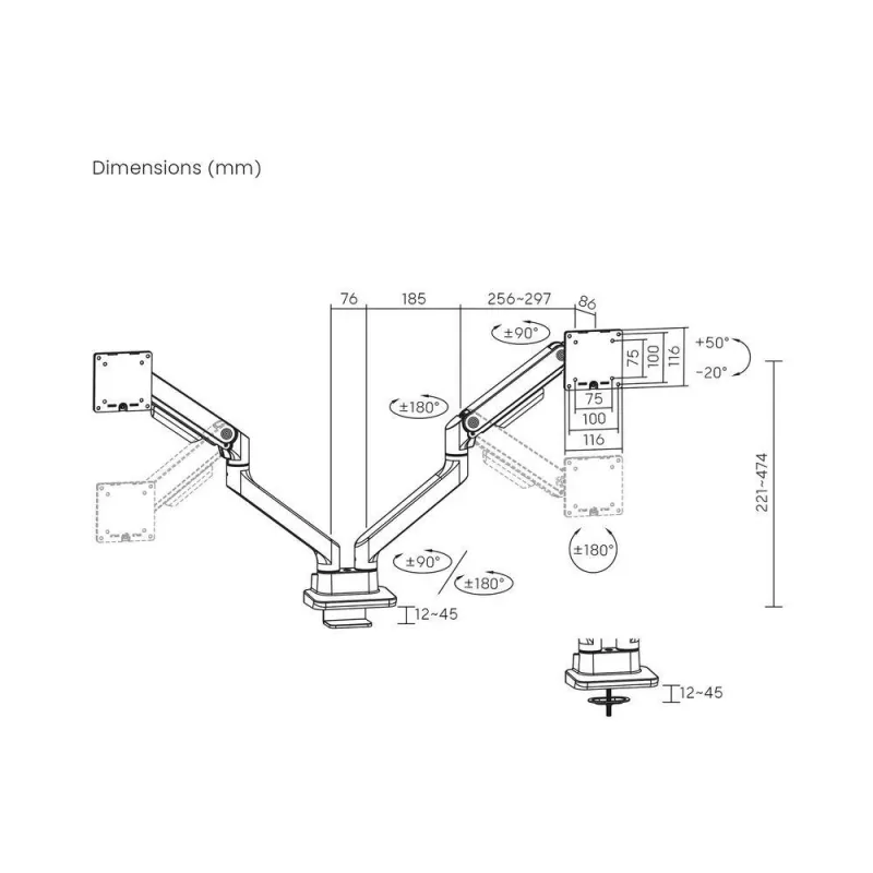 ACT AC8342 Doppelmonitorarm Office Premium, Gasfeder, 2 Monitore