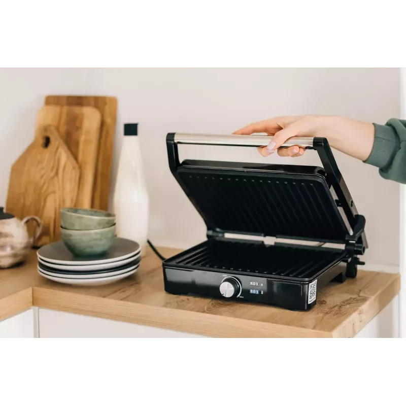 Kontaktgrill AENO EG2 — 2000 W, rechteckig, Edelstahl/Schwarz, 345×327 mm