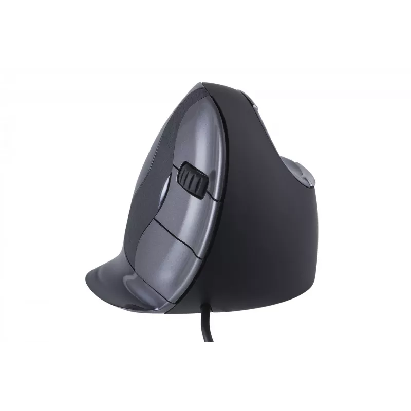 BakkerElkhuizen Evoluent D Large, Rechtshänder, Vertikales Design, Laser, USB Typ-A, 3200 DPI, Schwarz, Grau, Silber