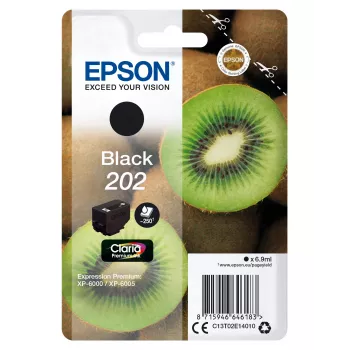 Epson Kiwi Singlepack Schwarz 202 Claria Premium Ink, Standardertrag, Schwarz, Pigmenttinte, 6,9 ml, 1 Stk., 250 Seiten