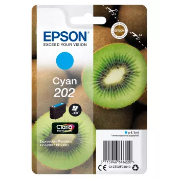 Epson Kiwi Singlepack Cyan 202 Claria Premium Ink, Standardertrag, Cyan, 4,1 ml, 1 St., 300 Seiten