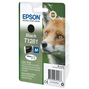 Epson Fox Singlepack Schwarz T1281 DURABrite Ultra Tinte, Schwarz, pigmentierte Tinte, 5,9 ml, 1 Stück