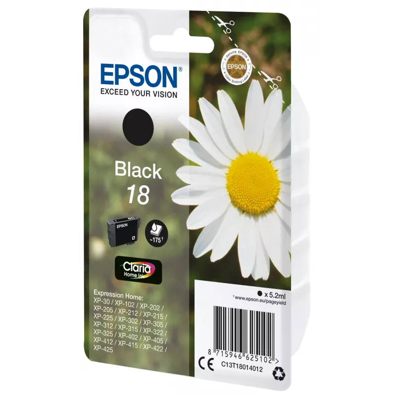 Epson 18 C13T18014022 Tintenpatrone, 5,2 ml, Schwarz