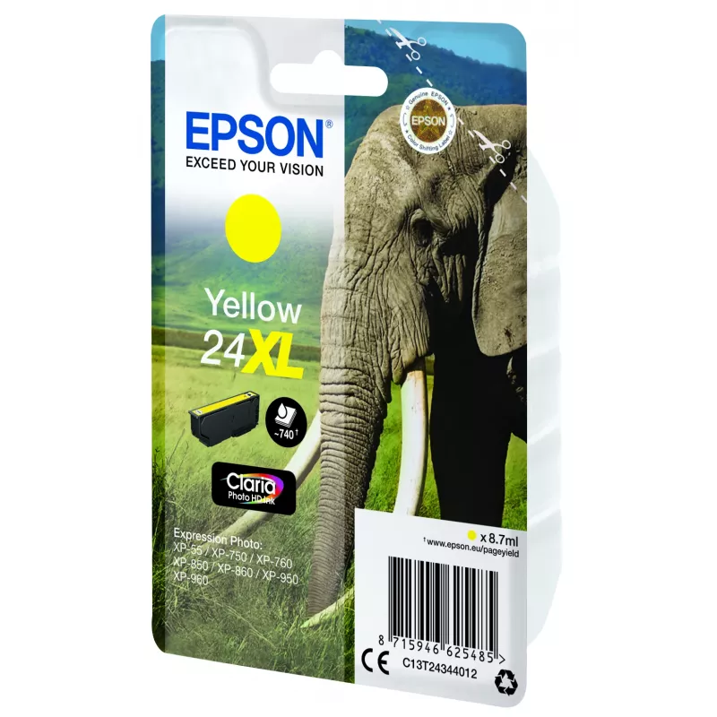 Epson Elephant Singlepack Gelb 24XL Claria Photo HD Tinte
