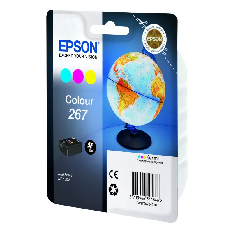 Epson Globe Einzelpackung Farbtintenpatrone 267, Cyan, Magenta, Gelb, Pigmenttinte, 6,7 ml, 1 Stück, 200 Seiten