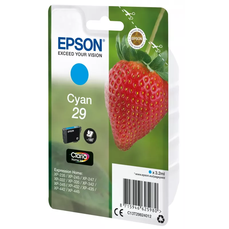 Epson Strawberry Singlepack Cyan 29 Claria Home Ink, Cyan, 3,2 ml, 1 St., 180 Seiten