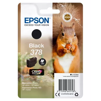 Epson Squirrel Einzelpackung Schwarz 378 Claria Photo HD Tinte, Standard-Reichweite, Schwarz, pigmentierte Tinte, 5,5 ml, 1 Stück, 240 Seiten