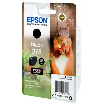 Epson Squirrel Einzelpackung Schwarz 378 Claria Photo HD Tinte, Standard-Reichweite, Schwarz, pigmentierte Tinte, 5,5 ml, 1 Stück, 240 Seiten